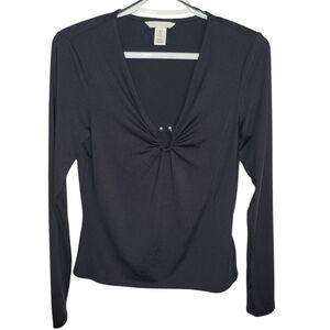 White House Black Market Black Gathered Long Sleeve Top